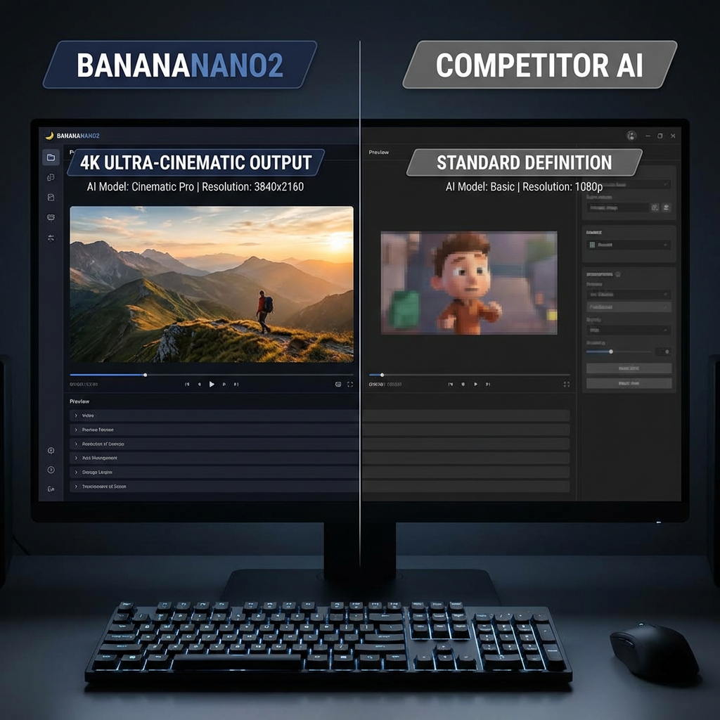 Side by side AI video generator comparison between Banananano2 and Pika Labs