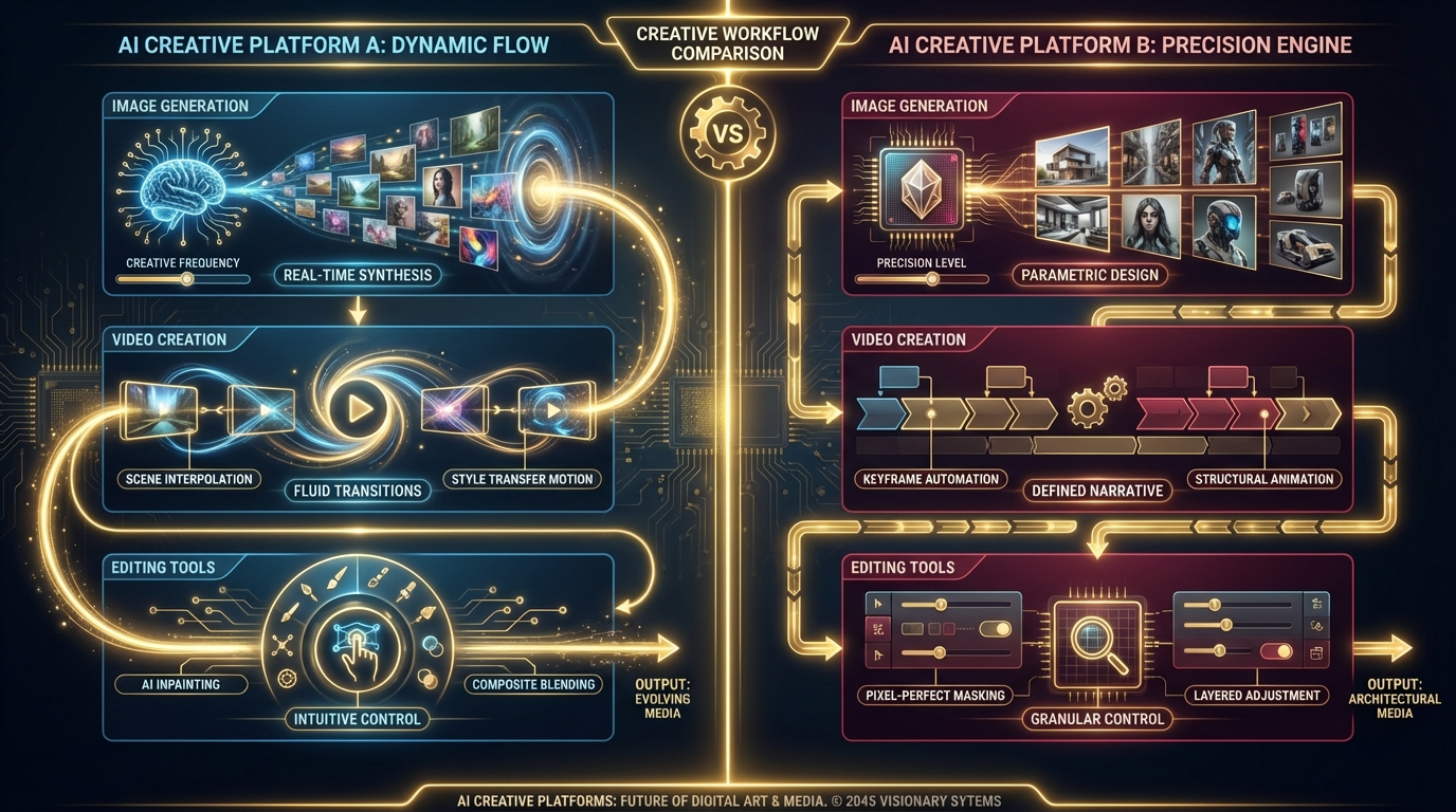 Creative workflow comparison between AI design platforms