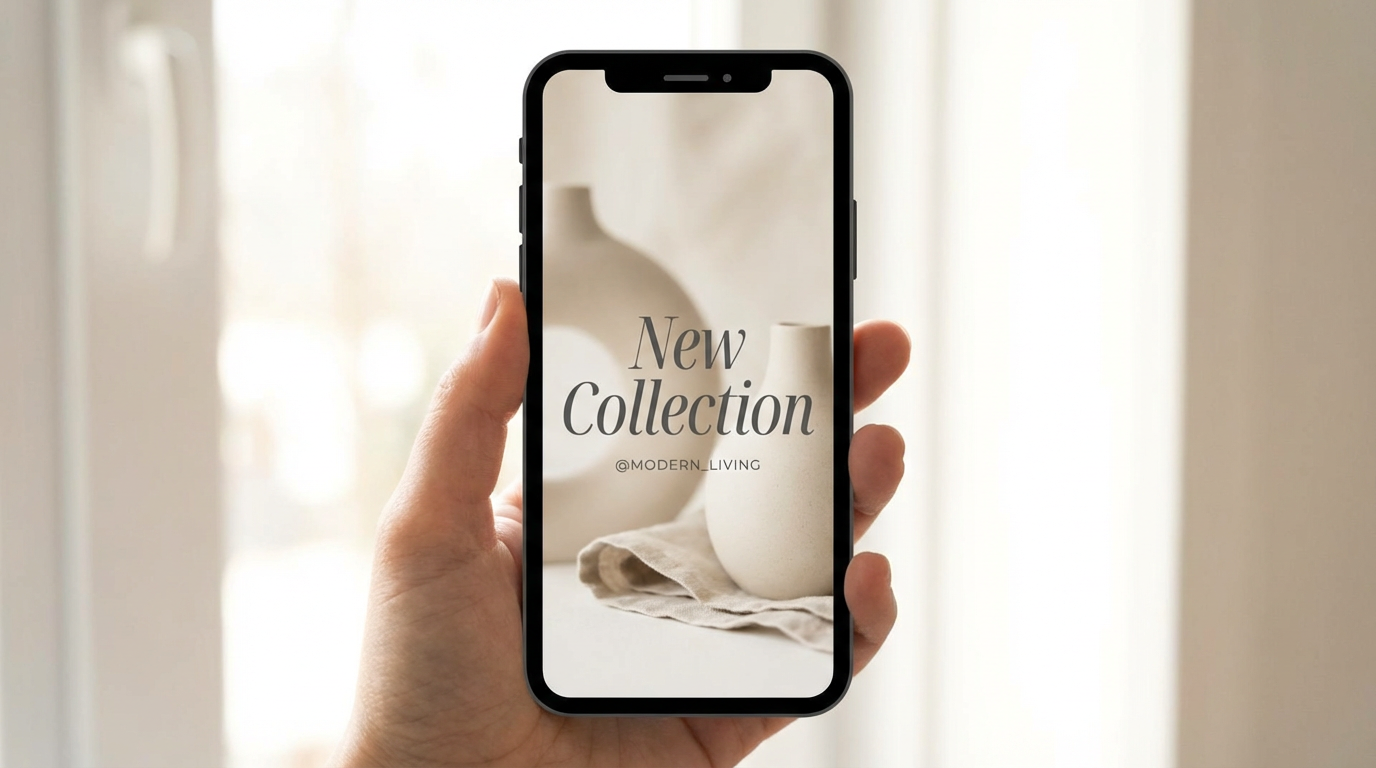 Social media post with stylized text New Collection elegantly placed on a minimalist product photography background