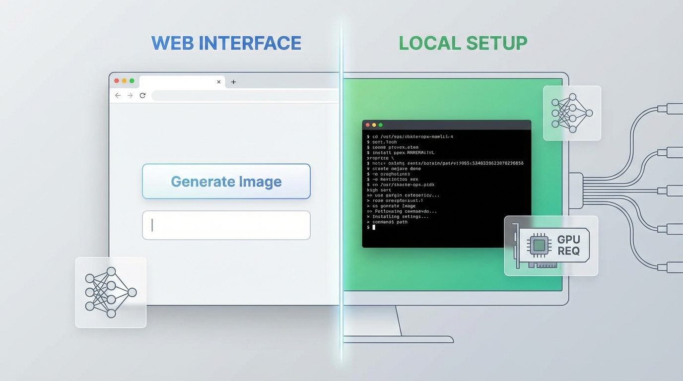 Simple web interface vs complex local setup comparison