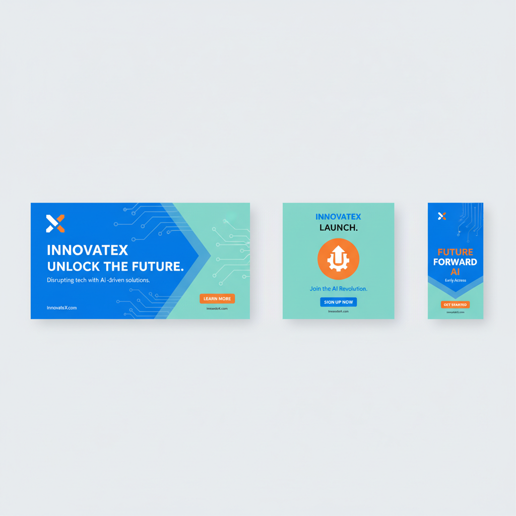 Collection of AI-generated digital advertising creatives for tech startup launch campaign