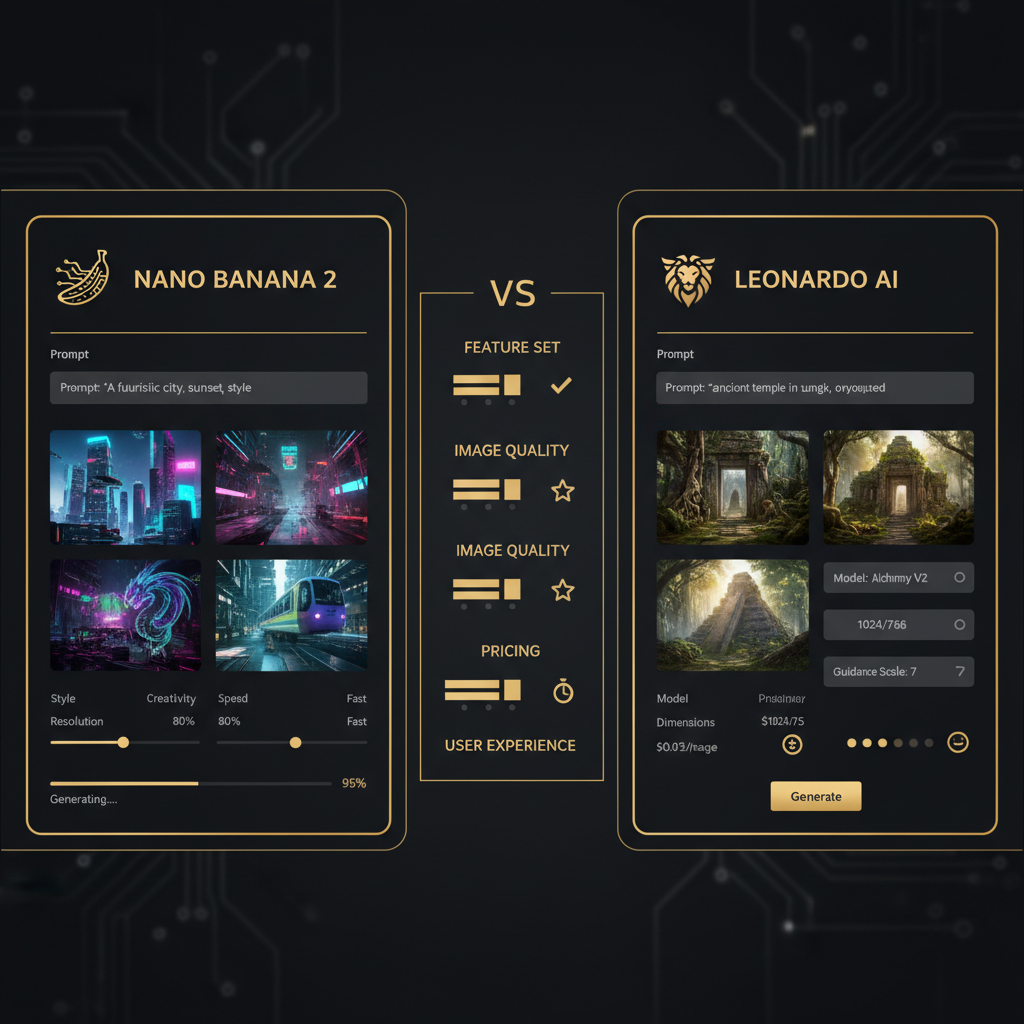 Platform comparison between Nano Banana 2 and Leonardo AI