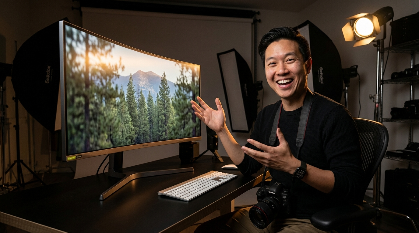 Professional photographer watching their still image come alive with parallax motion effects