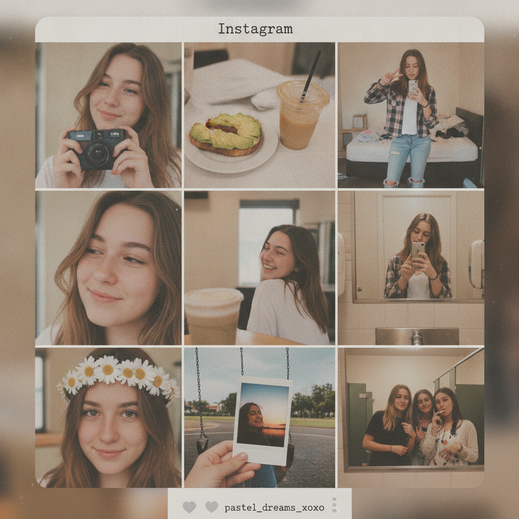 2016 nostalgia grid AI photo showing a nine-square Instagram feed collage with washed-out VSCO filters