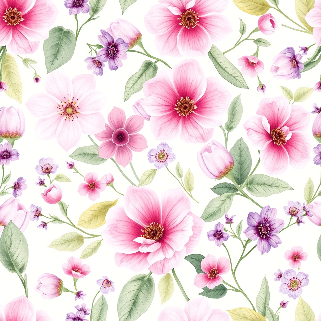 AI generated seamless floral pattern with watercolor flowers