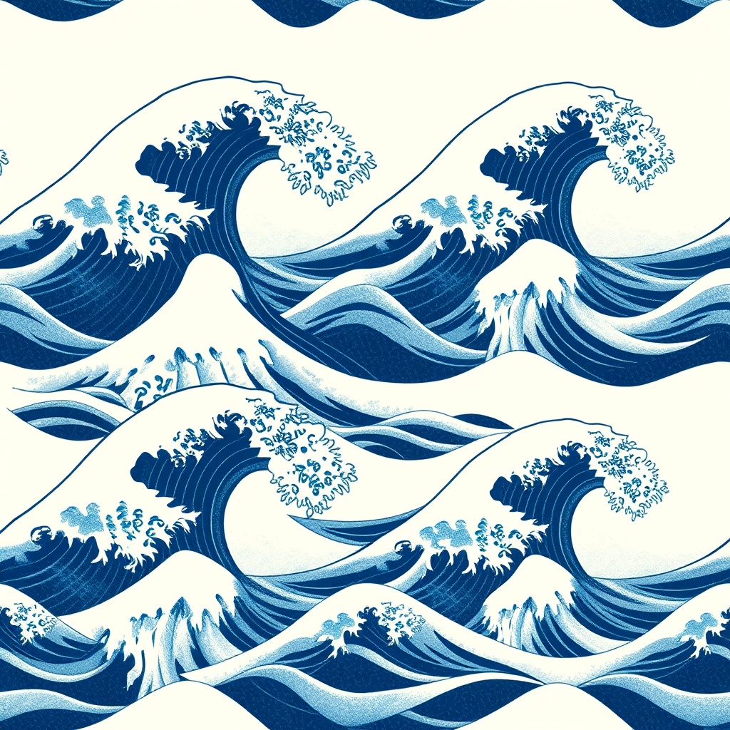 AI generated Japanese wave pattern in indigo blue