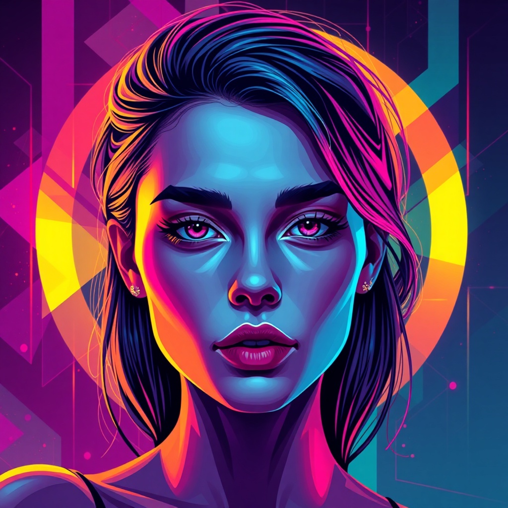 AI generated modern digital art portrait with vibrant colors