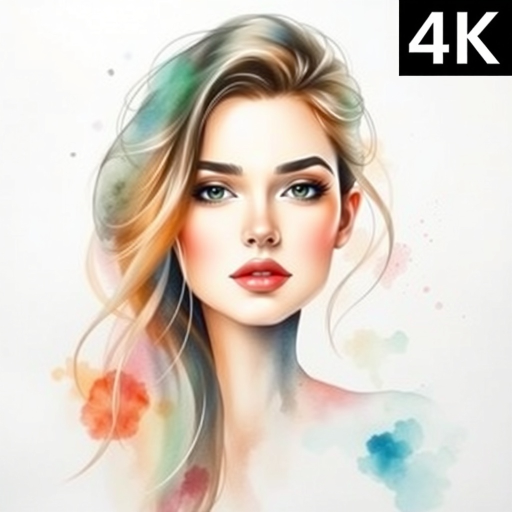 AI generated watercolor portrait with soft flowing colors