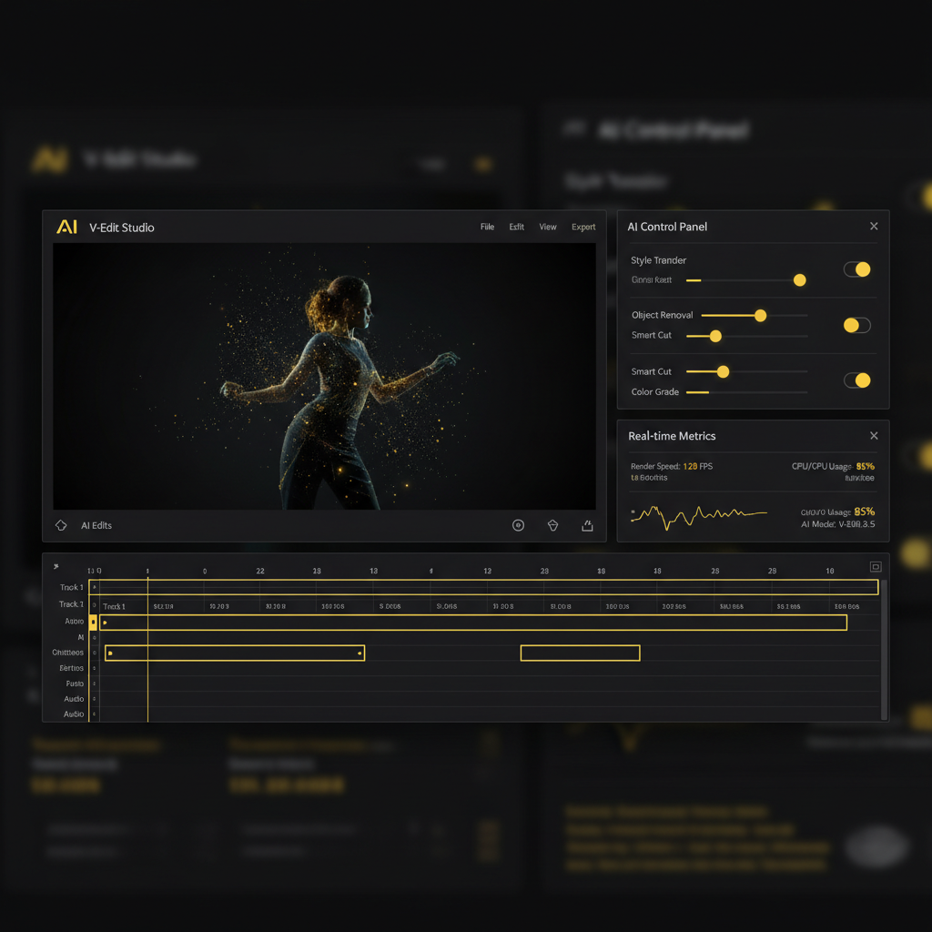 Real-time AI video editing dashboard with timeline and live preview window