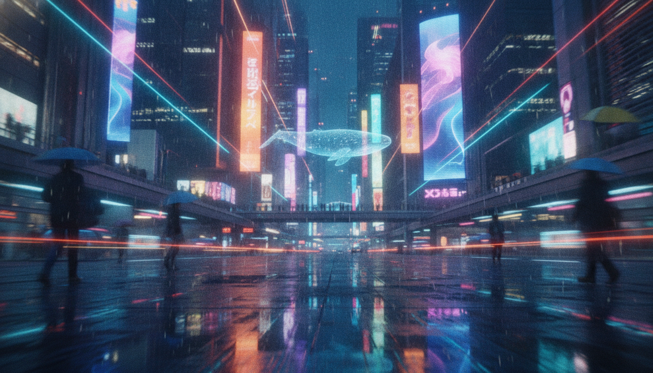 Instant video AI frame of a neon futuristic city street at night with flying cars