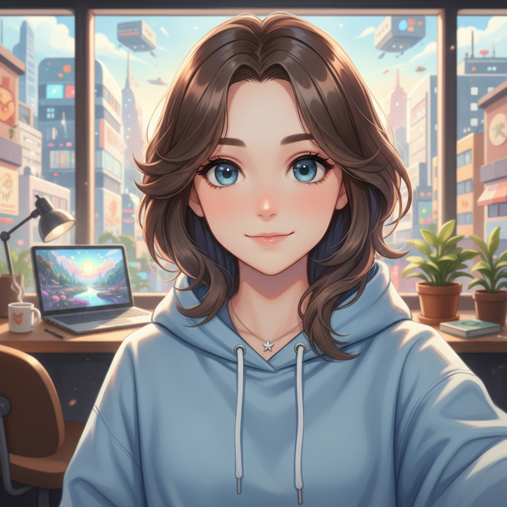 Selfie converted to anime character art using AI image to image tool