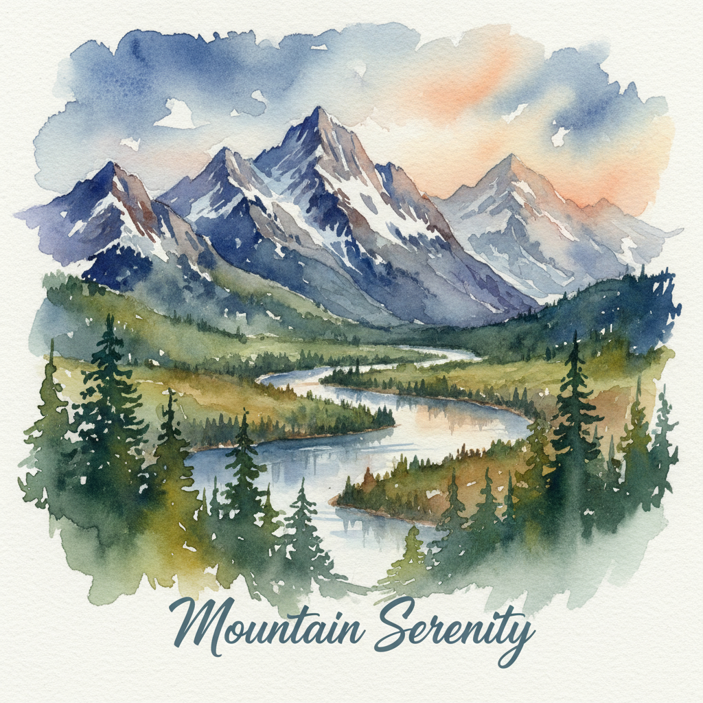Mountain landscape transformed into watercolor painting with AI