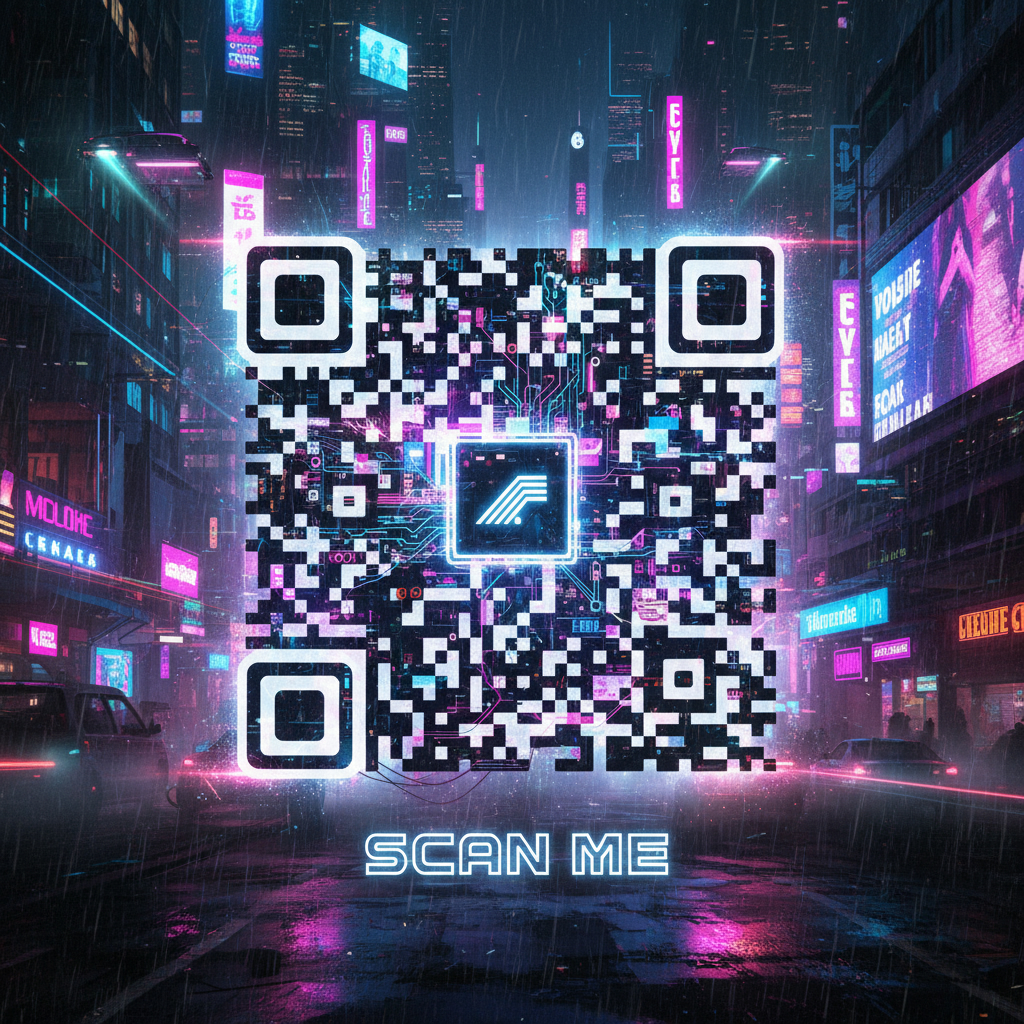AI QR Code Art with Cyberpunk Neon Design