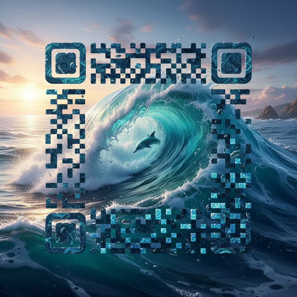 AI QR Code Art with Ocean Wave Design