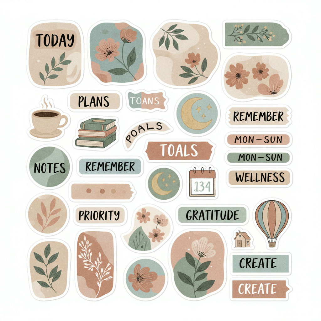 Aesthetic planner stickers created with AI sticker maker