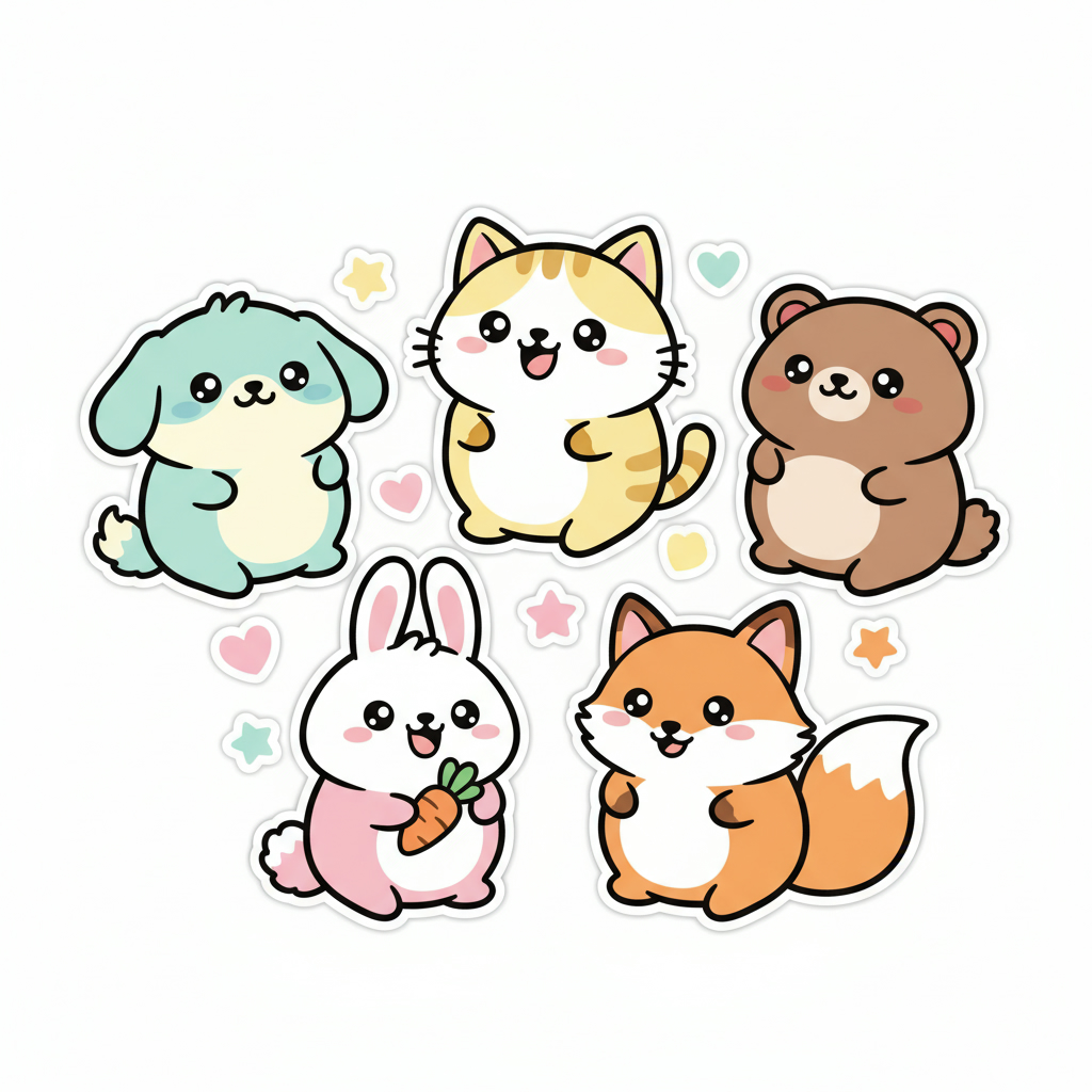 Cute animal sticker pack made with AI sticker generator