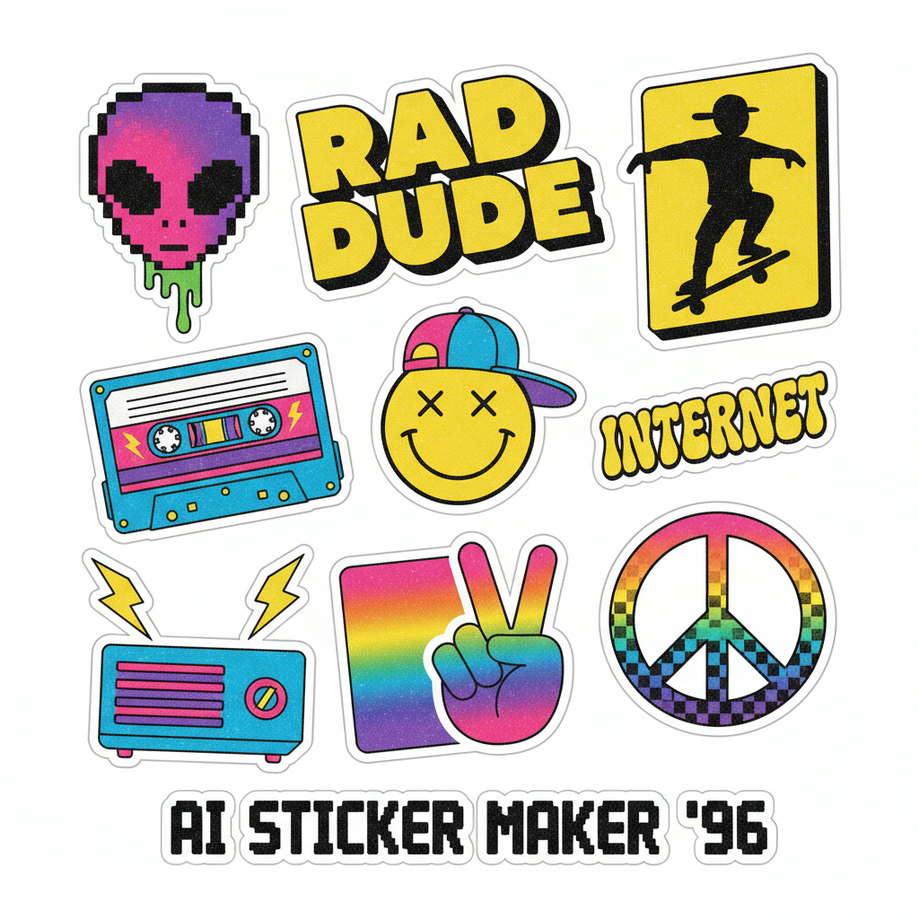 Retro 90s style stickers generated by AI sticker maker