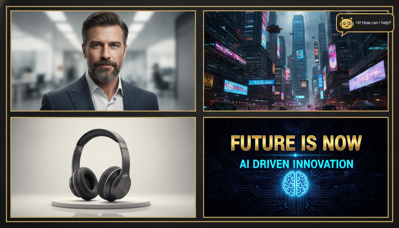 Saylo AI vs BananaNano2 use-case showcase — a grid of BananaNano2 generated 4K images including a portrait, a cyberpunk city, an ecommerce product shot, and a poster with readable text, next to a small chat-companion card