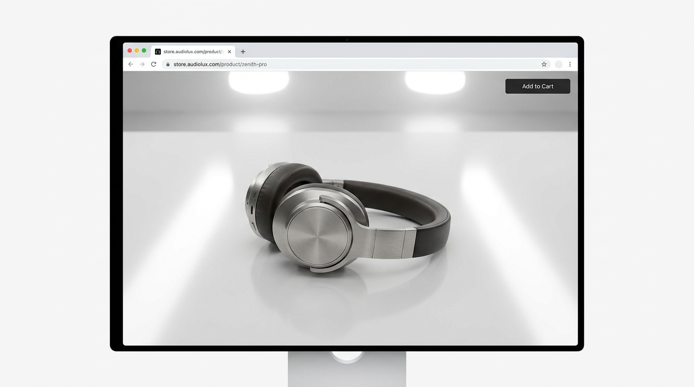Web-based AI image generator — ultra-detailed 4K product photograph of wireless headphones created in the browser