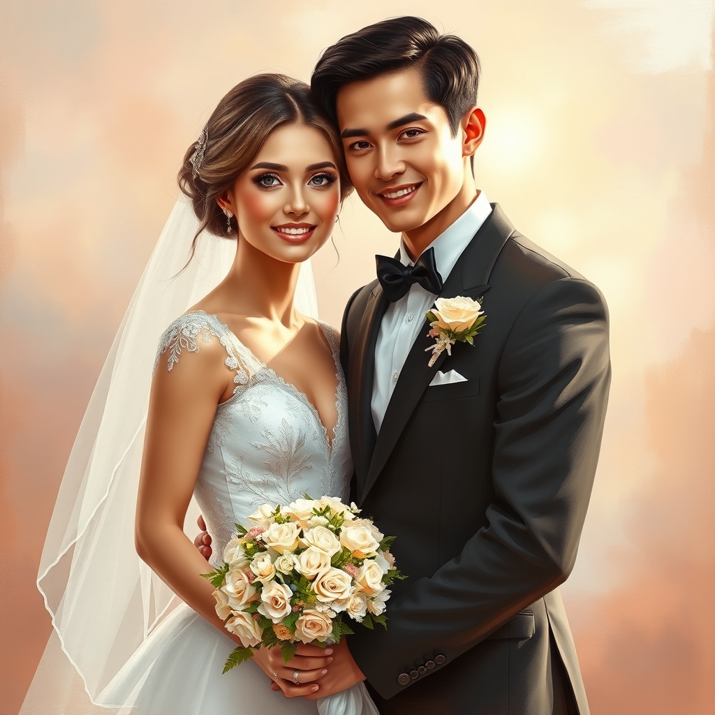 AI generated artistic wedding couple portrait in impressionist painting style