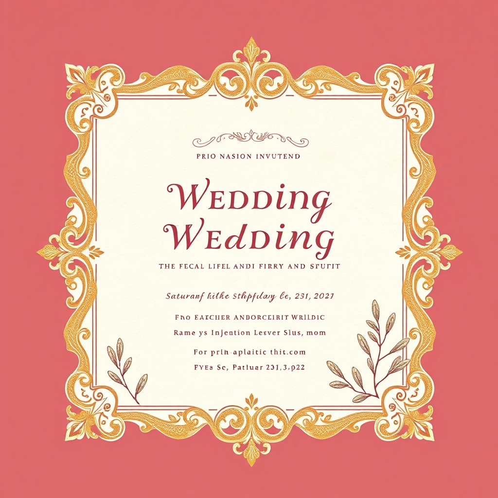 AI generated vintage wedding invitation with gold filigree and botanical illustrations
